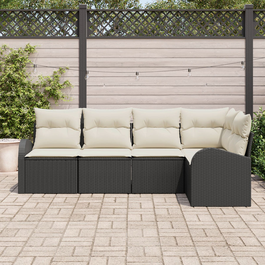 5-Delig Tuin Sofa Set Met Kussens Poly Rattan Zwart en crème zonder tafel