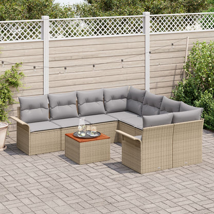 9-Delige Tuin Sofa Set Met Kussens Beige Poly Rattan Acacia
