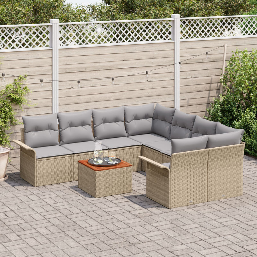 9-Delige Tuin Sofa Set Met Kussens Beige Poly Rattan Acacia