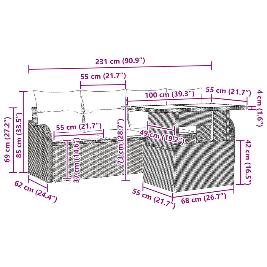 6-Delige Tuin Sofa Set Met Kussens Beige Poly Rattan