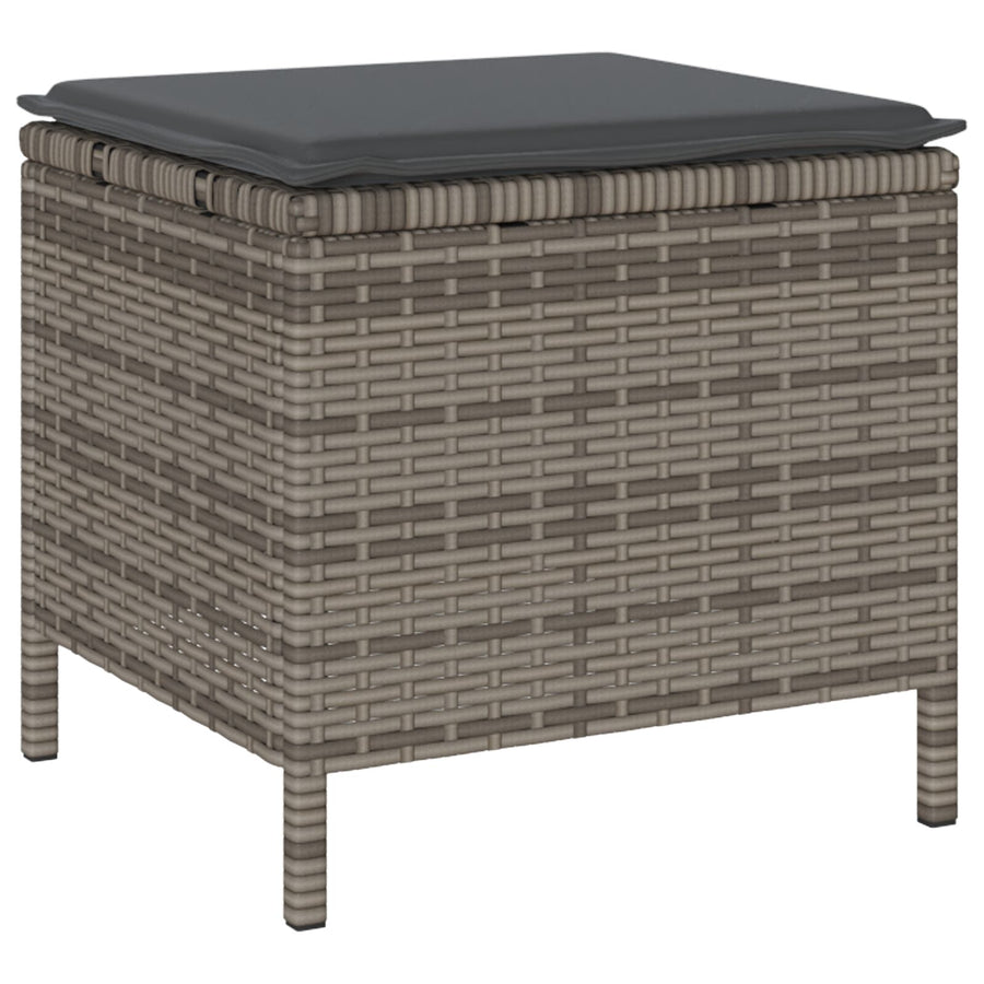 3-Delige Tuin Eetset Met Kussens Poly Rattan Acacia 80 cm Grijs 2 krukken