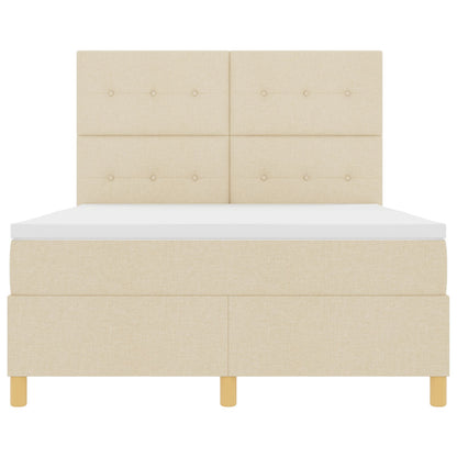 Boxspring Bed Met Matras Crème 140X190 Cm Stof Blauw