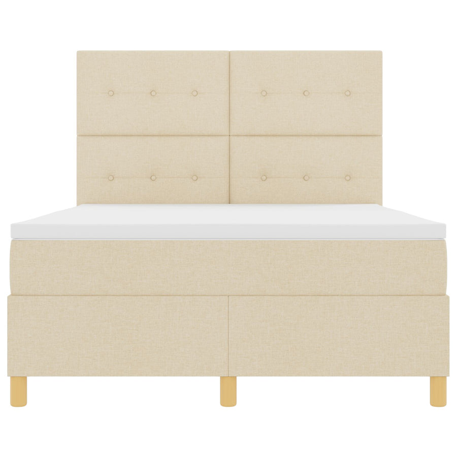 Boxspring Bed Met Matras Crème 140X190 Cm Stof Blauw