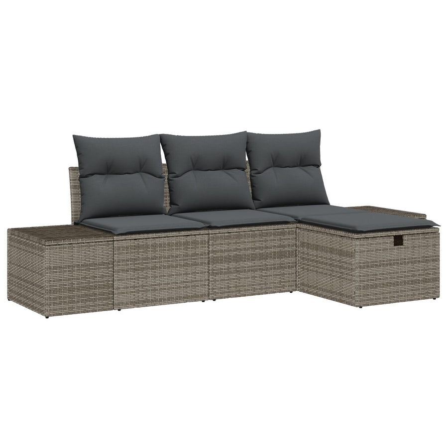 4-Piece Tuin Sofa Set Met Kussens Grijs Poly Rattan