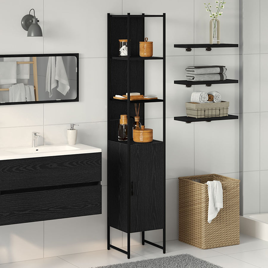 Badkamerkast Zwart Eiken 33X33X185,5 Cm Engineered Wood