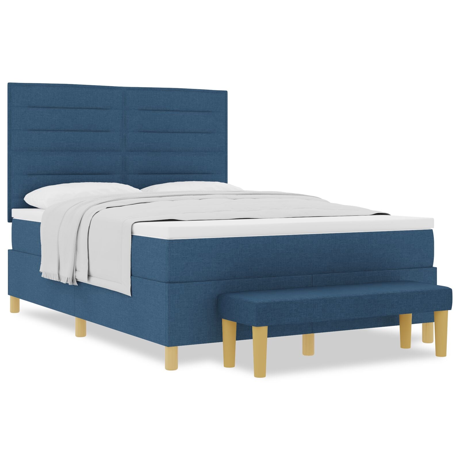 Boxspringbed Met Matras & Bank Stof Blauw 140 x 190 cm Lijnen ontwerp