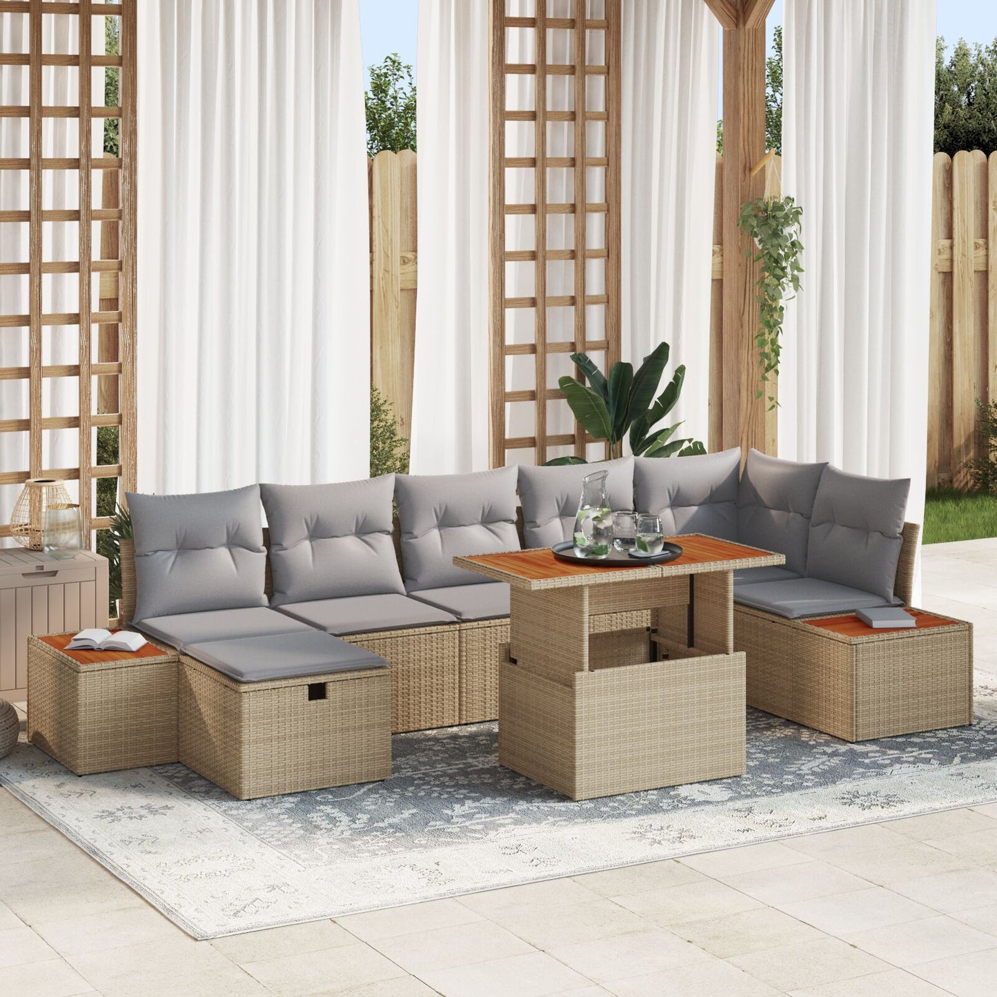 8-Delige Tuin Sofa Set Met Kussens Beige Poly Rattan