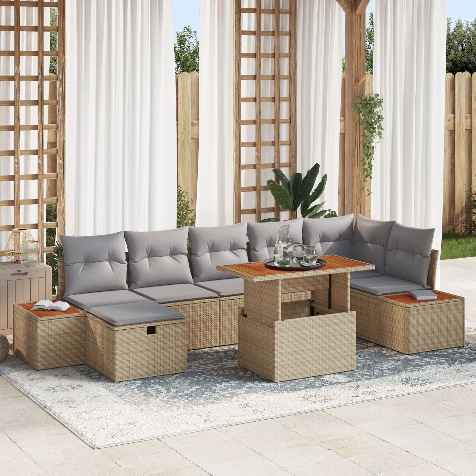 8-Delige Tuin Sofa Set Met Kussens Beige Poly Rattan
