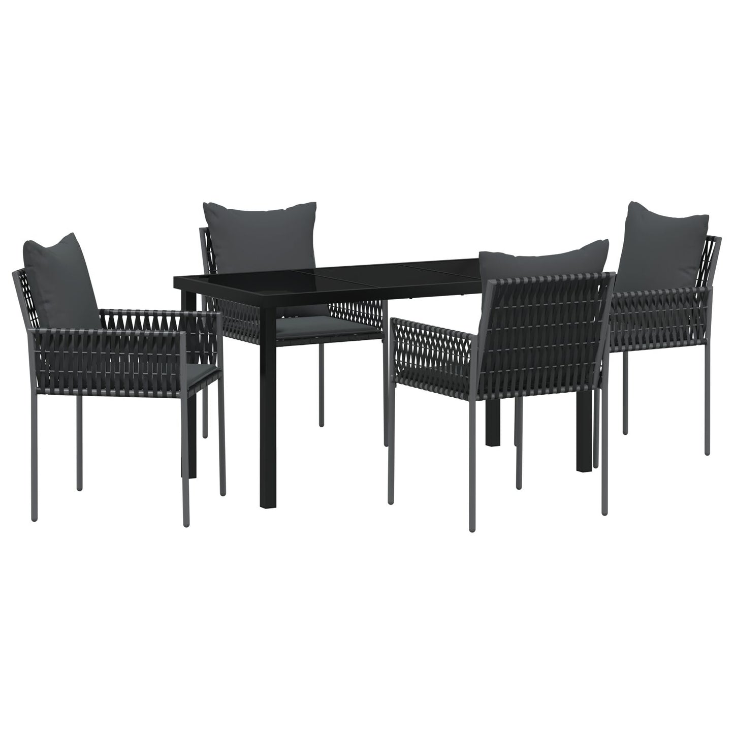 5-Delige Tuin Eetset Met Kussens Zwart Poly Rattan