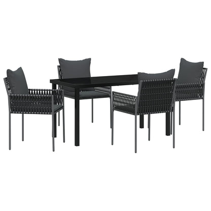 5-Delige Tuin Eetset Met Kussens Zwart Poly Rattan