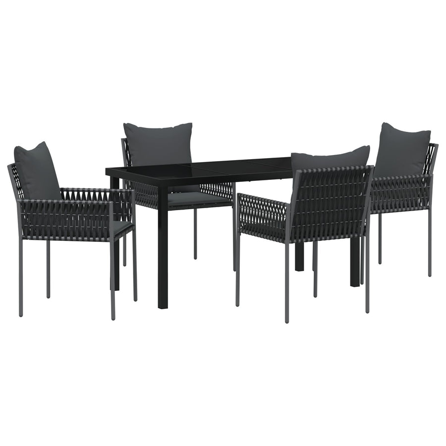 5-Delige Tuin Eetset Met Kussens Zwart Poly Rattan
