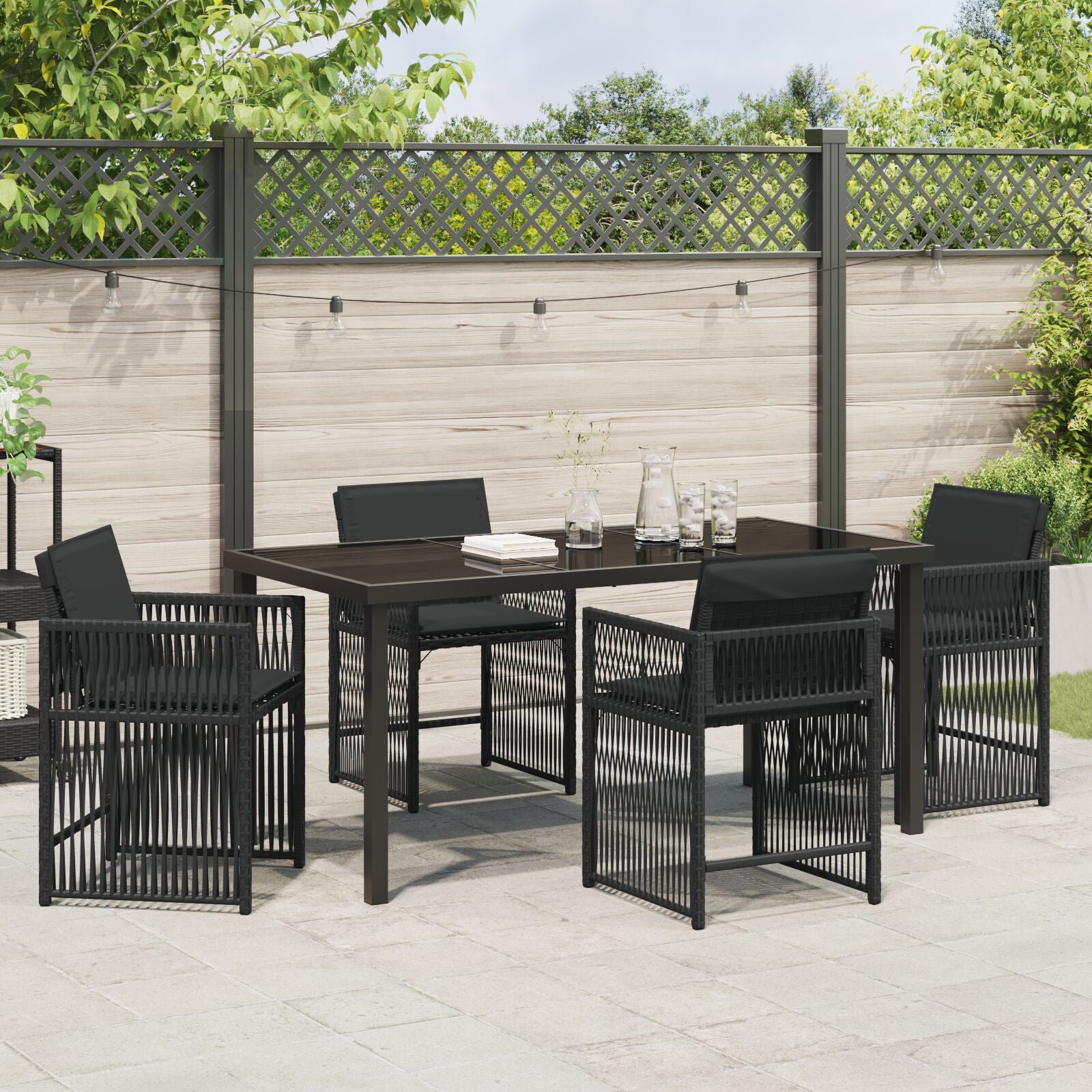 5-Delige Tuindining Set Met Kussens Zwart Poly Rattan