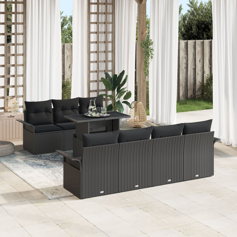 8 Delige Tuin Sofa Set Met Kussens Zwart Poly Rattan