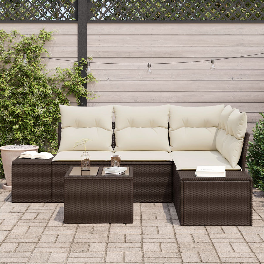 4-Delige Tuin Sofa Set Met Kussens Grijs Poly Riet Bruin en wit met tafel
