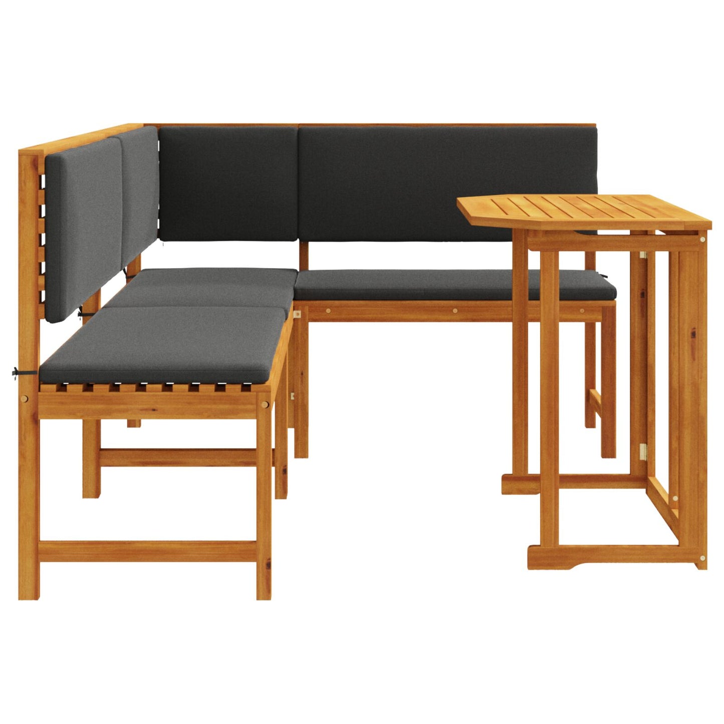 3-Delige Tuin Bistro Set Met Kussens Van Massief Acaciahout Anthraciet Tafel + 2x bank