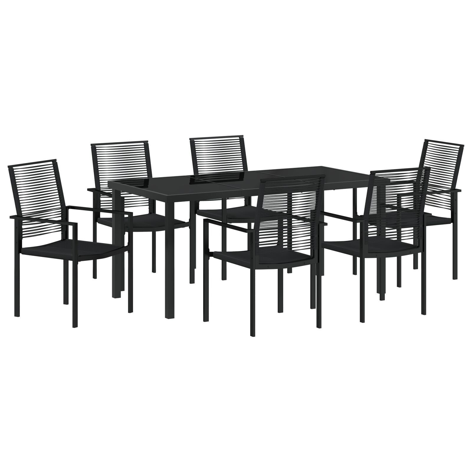 7-Delige Tuindinerset Zwart Pvc Riet