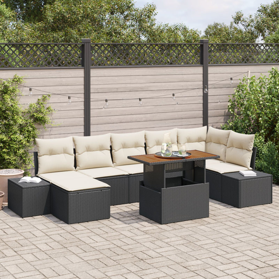 8-Delige Tuin Sofa Set Met Kussens Zwart Poly Rattan