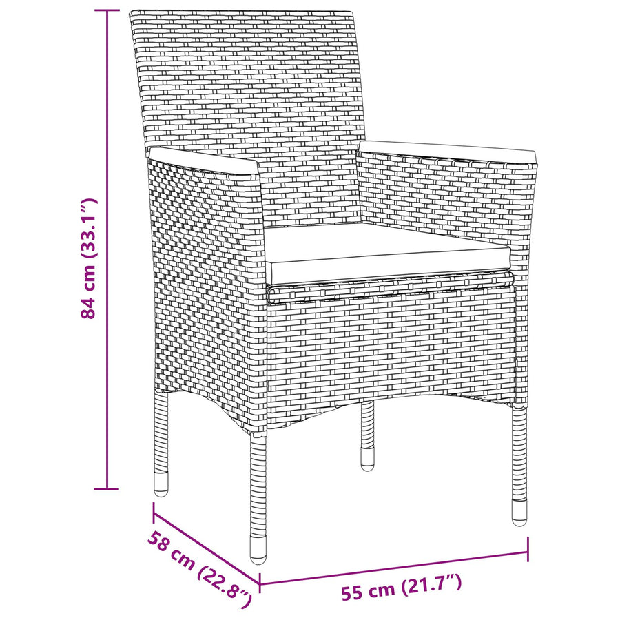 5 Delige Tuin Eettafelset Zwart Poly Rattan