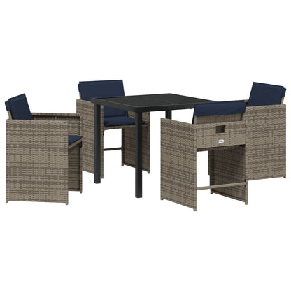 5-Delige Tuin Dining Set Met Kussens Grijs Poly Rattan