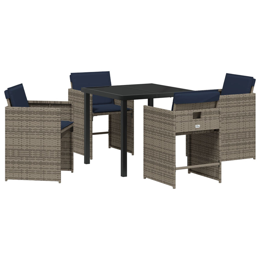 5-Delige Tuin Dining Set Met Kussens Grijs Poly Rattan