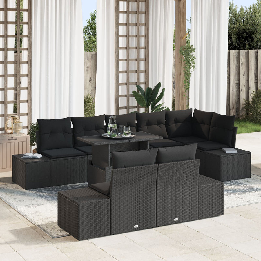 Tuin Sofa Set Set Van 9 Zwart Riet, Stof Tuin Sofa Set