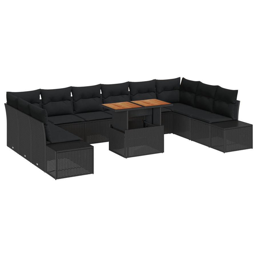 11-Delige Tuin Sofa Set Met Kussens Zwart Poly Rattan