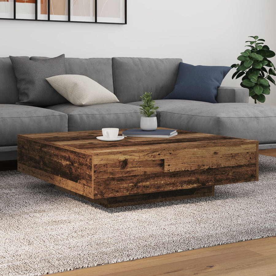 Salontafel Met Led-Verlichting Oud Hout 100X100X31 Cm