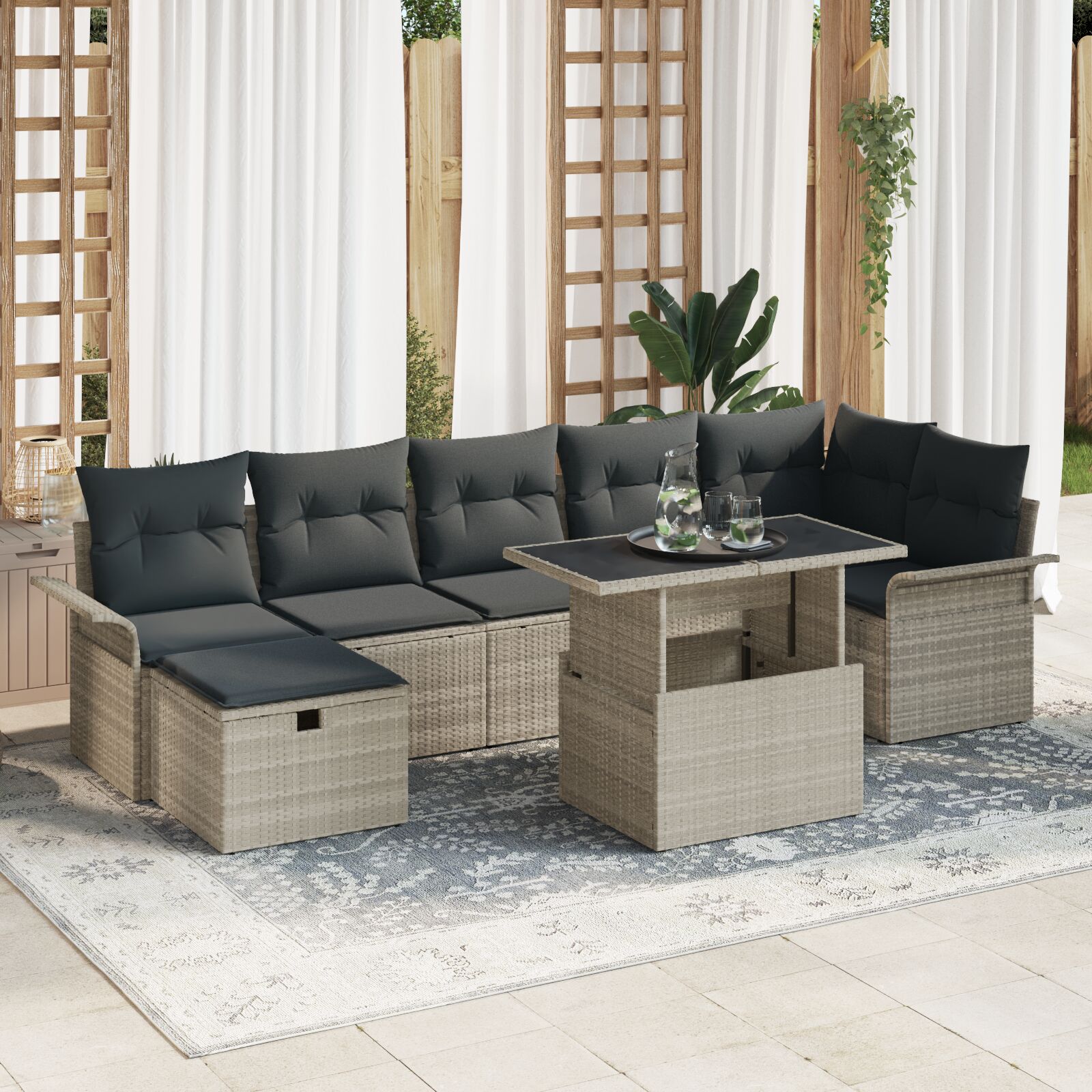 8 Delige Tuin Sofa Set Met Kussens Lichtgrijze Poly Rattan