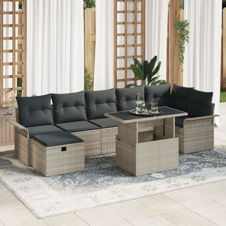 8 Delige Tuin Sofa Set Met Kussens Lichtgrijze Poly Rattan