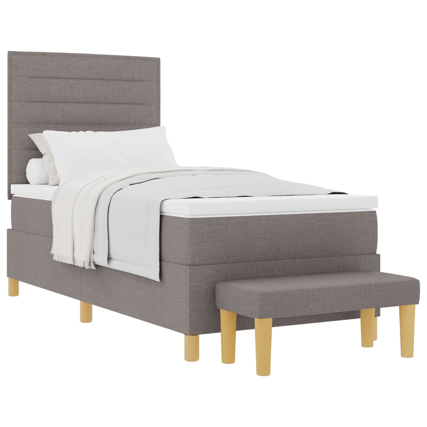 Boxspringbed Met Matras & Bank Stof Taupe 100 x 200 cm Lijnen ontwerp