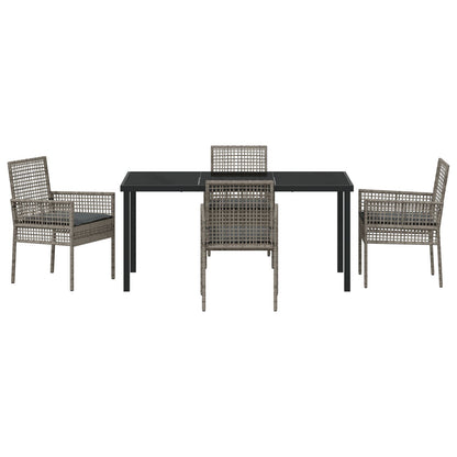 5-Delige Tuin Eetset Met Kussens Grijs Poly Rattan