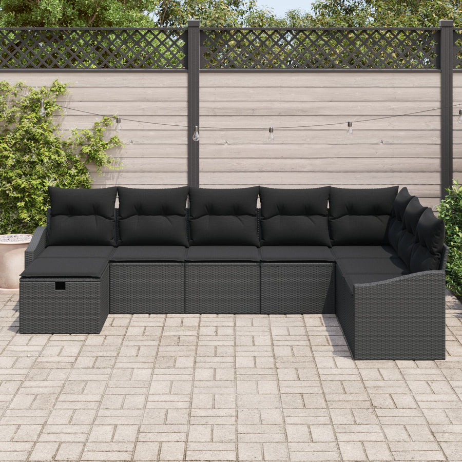 8-Delige Tuin Sofa Set Met Kussens Zwart Poly Rattan Wit