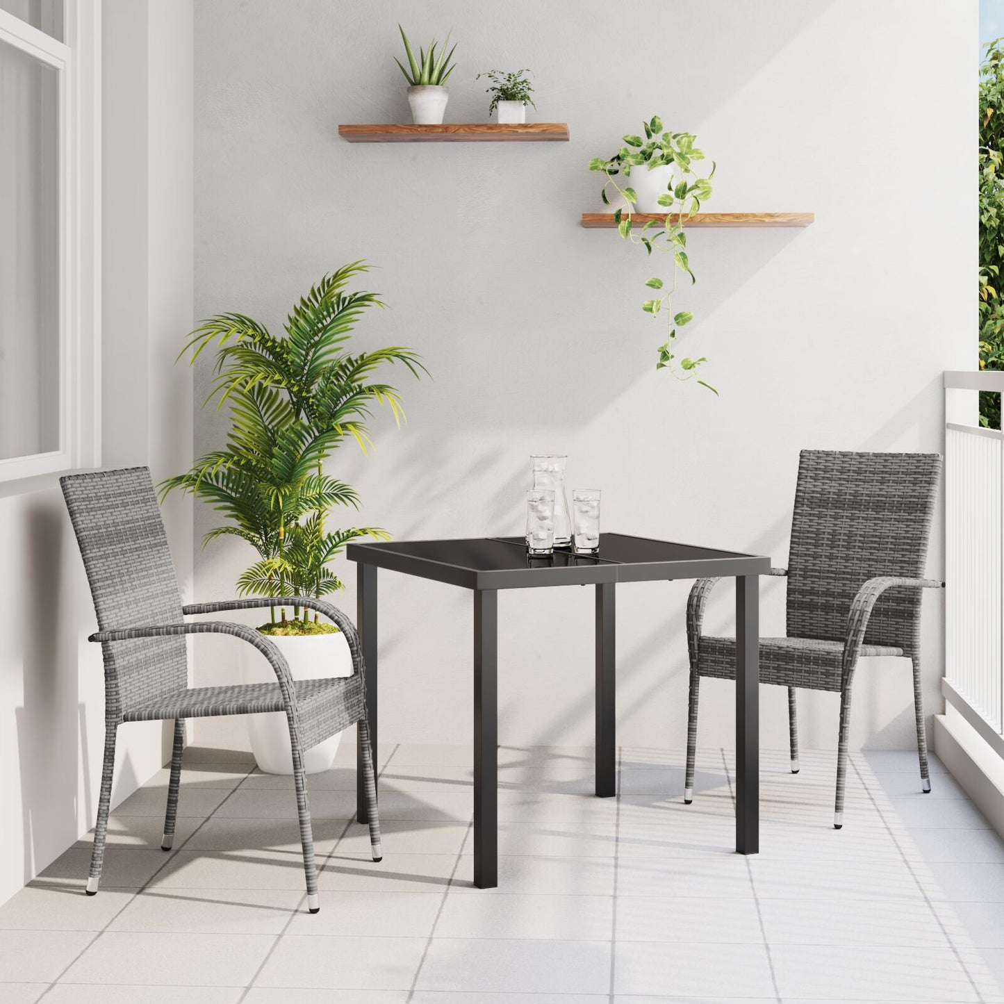 3-Delige Tuin Eetset Grijs Poly Rattan