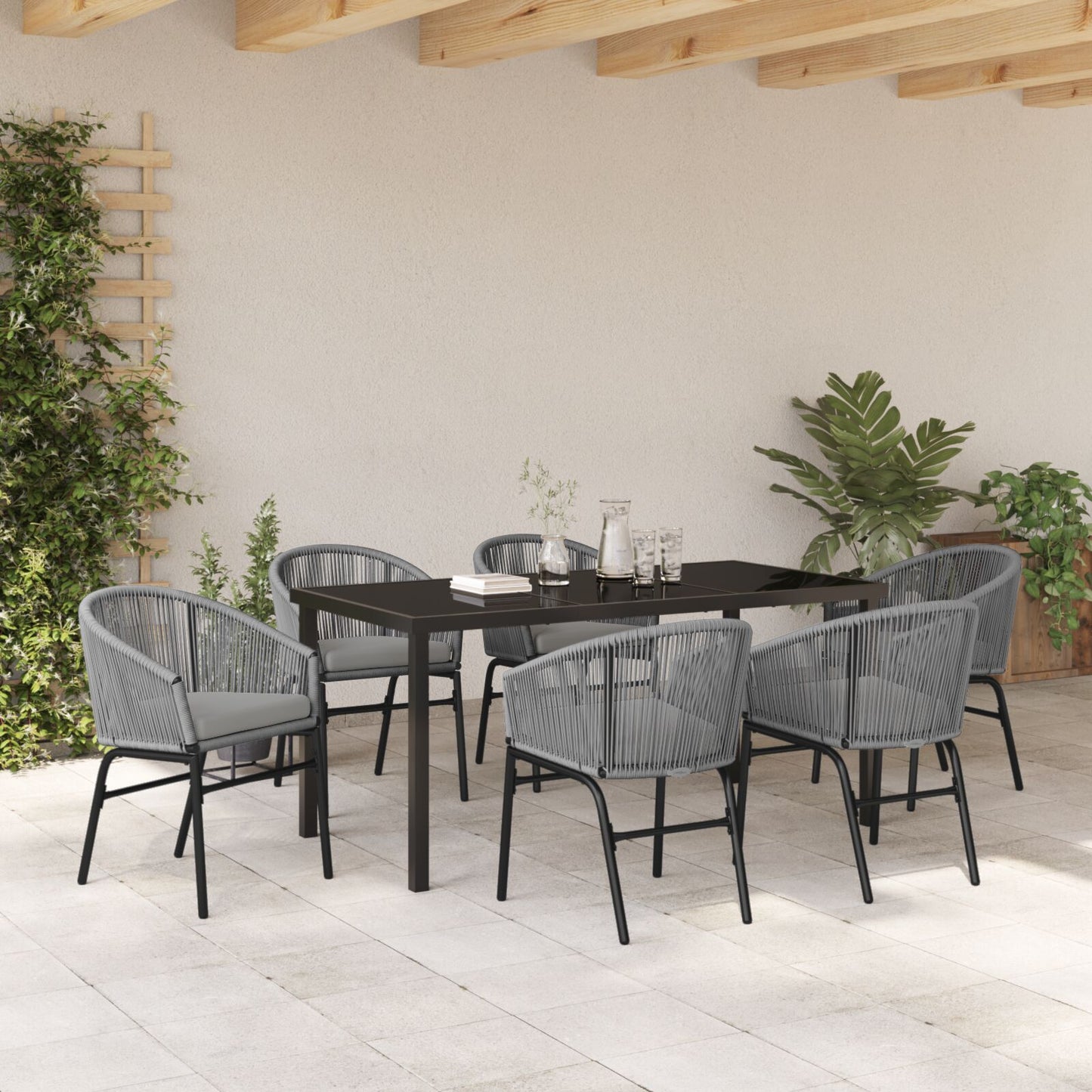 7-Delige Tuinset Grijs Poly Rattan