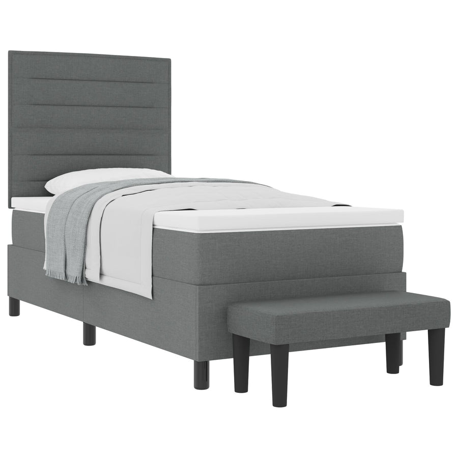 Boxspringbed Met Matras & Bank Stof Donkergrijs 100 x 200 cm Lijnen ontwerp