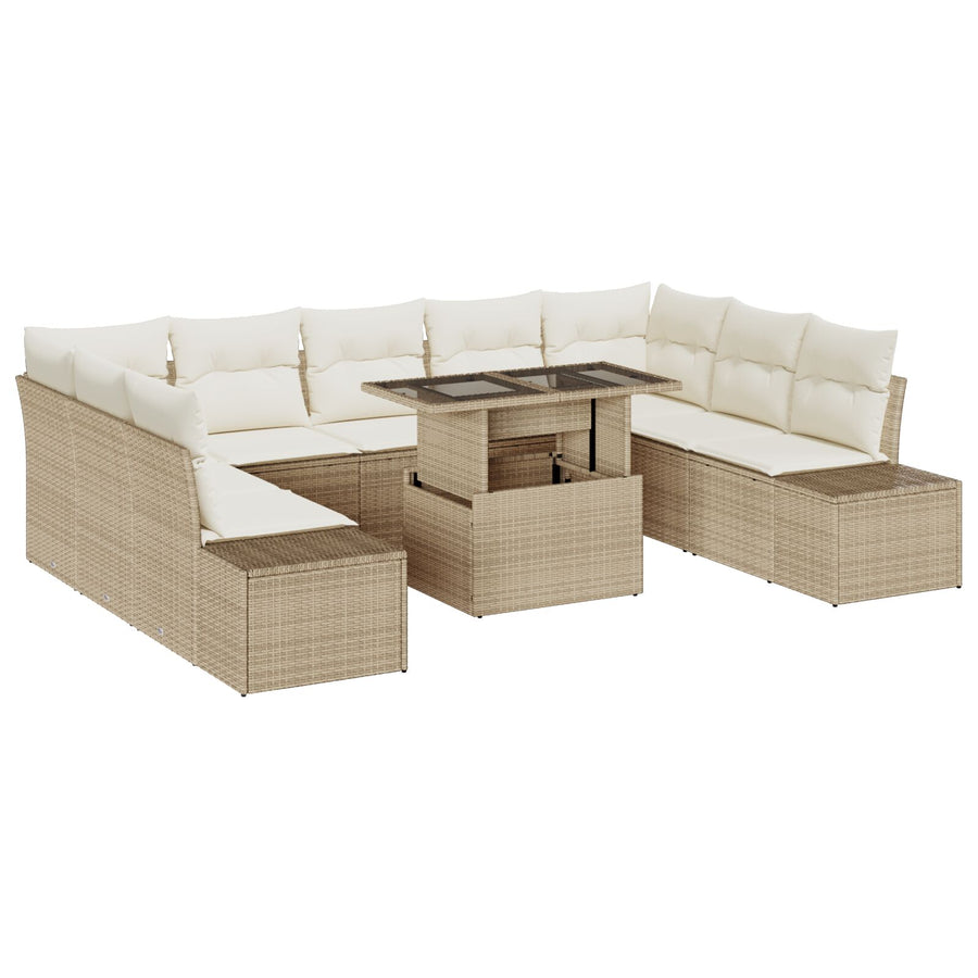 Tuinstoelenset Set Van 10 Beige Riet Tuinstoelenset Rechthoekig