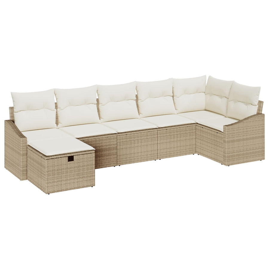 7-Delige Tuin Sofa Set Met Kussens Beige Poly Rattan Wit