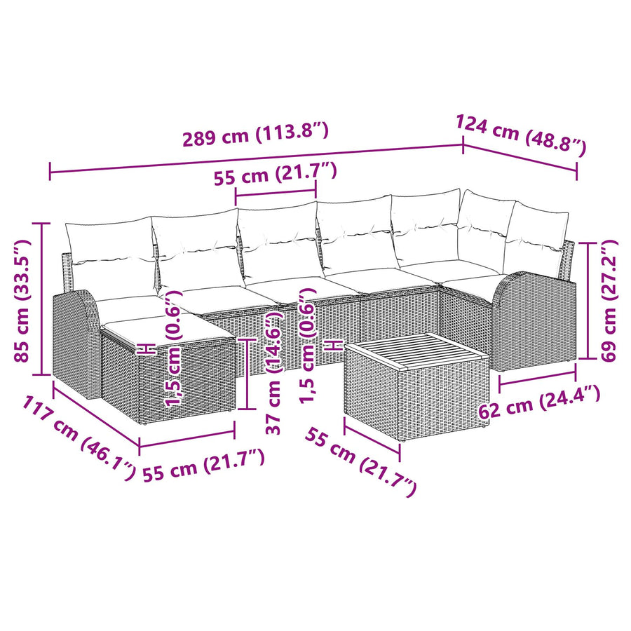 8-Delige Tuin Sofa Set Met Kussens Zwart Poly Rattan Acacia