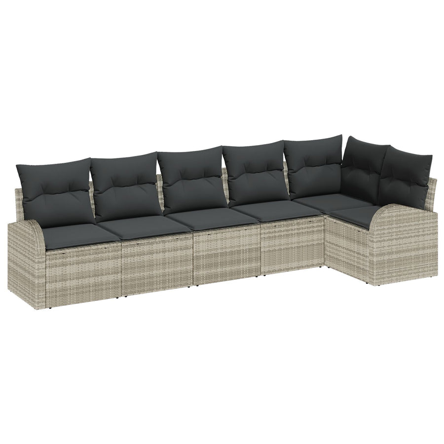 6-Delige Tuinsalonset Met Kussens Poly Rattan Lichtgrijs zonder tafel