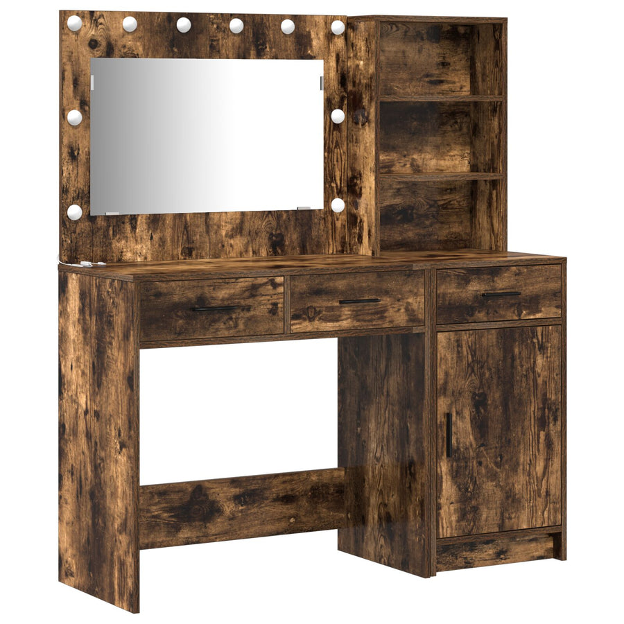 2-Delige Kaptafel Set Met Led Gerookt Eiken Engineering Hout
