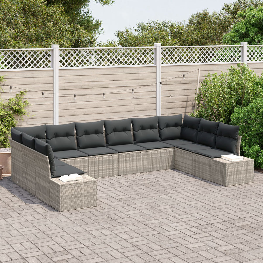 10-Delige Tuinbankset Met Kussens Lichtgrijs Poly Rattan