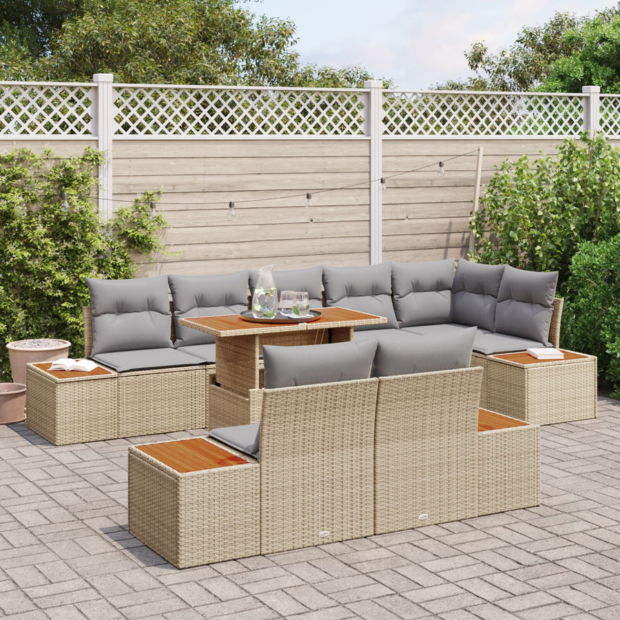 Tuinbankset Set Van 9 Beige, Grijs Rattan, Polyester