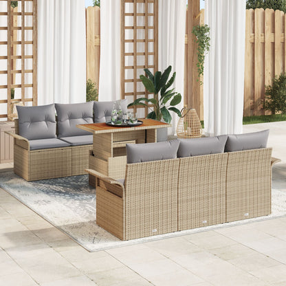 7-Delige Tuinbank Set Met Kussens Beige Poly Rattan Acacia