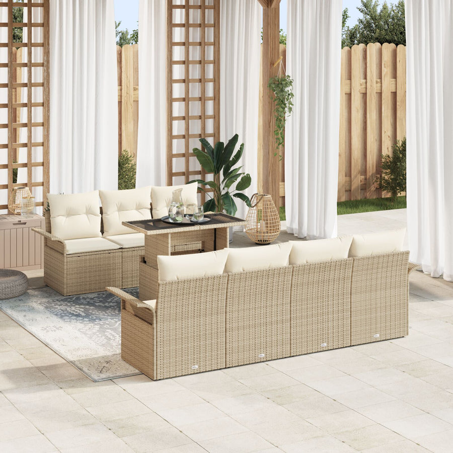 8-Delige Tuinbankset Met Kussens Beige Poly Rattan