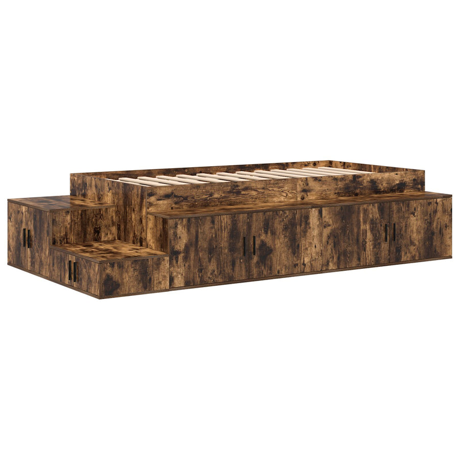 Opslagebed Gerookt Eiken Bewerkt Hout, Mdf 90 X 190 Cm Artisanaal Eiken