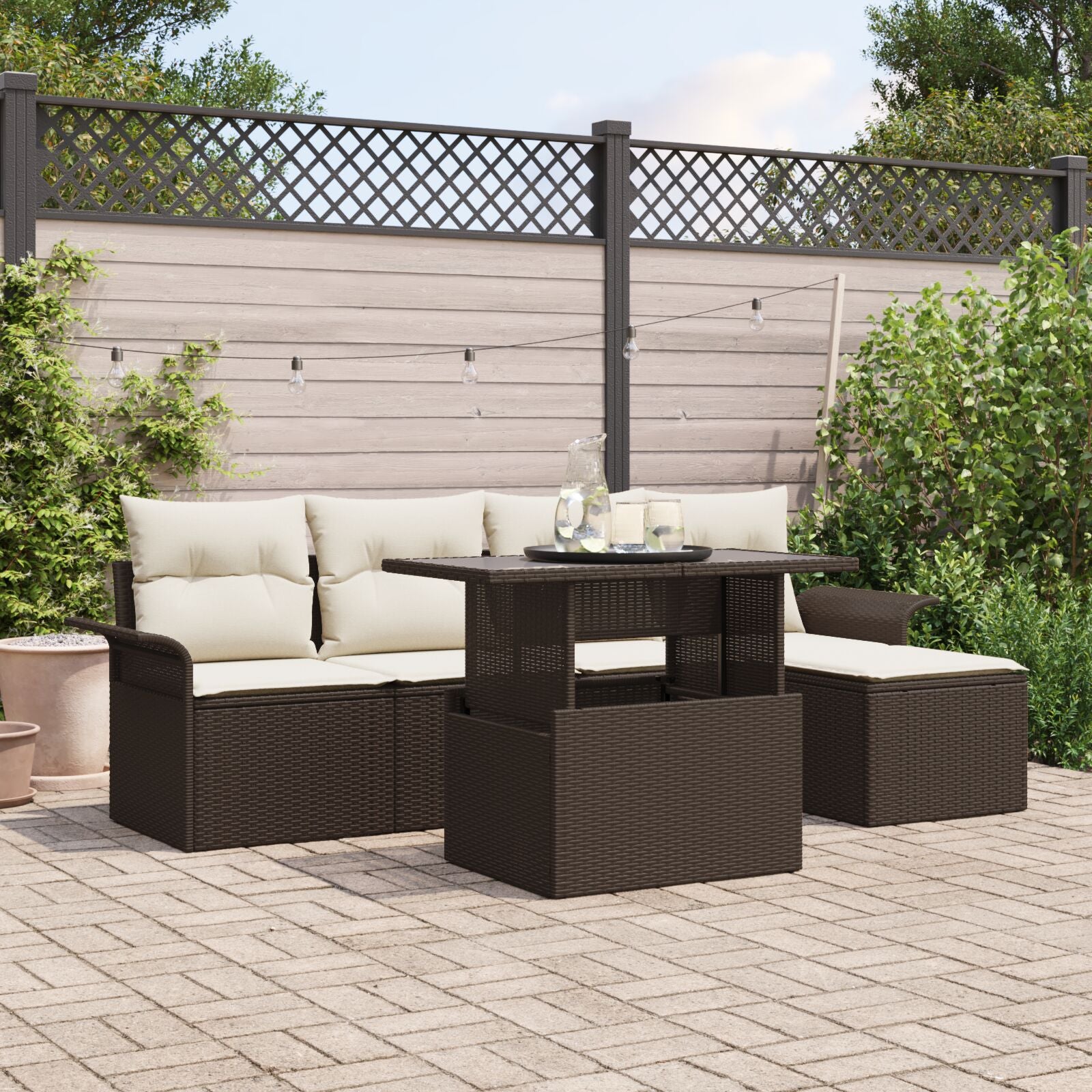 6-Delige Tuin Sofa Set Met Kussens Bruin Poly Rattan