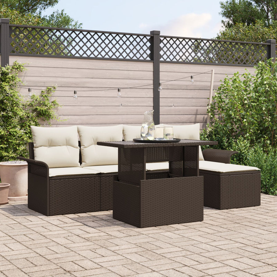 6-Delige Tuin Sofa Set Met Kussens Bruin Poly Rattan