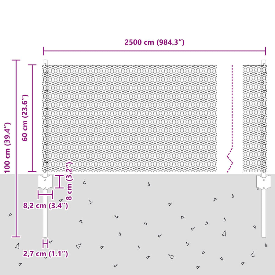 Fence Posts 11 Pcs U-Channel Grijs 60 Cm Staal,  Hexagonale Afzetting Grijs 0,6X25 M Staal