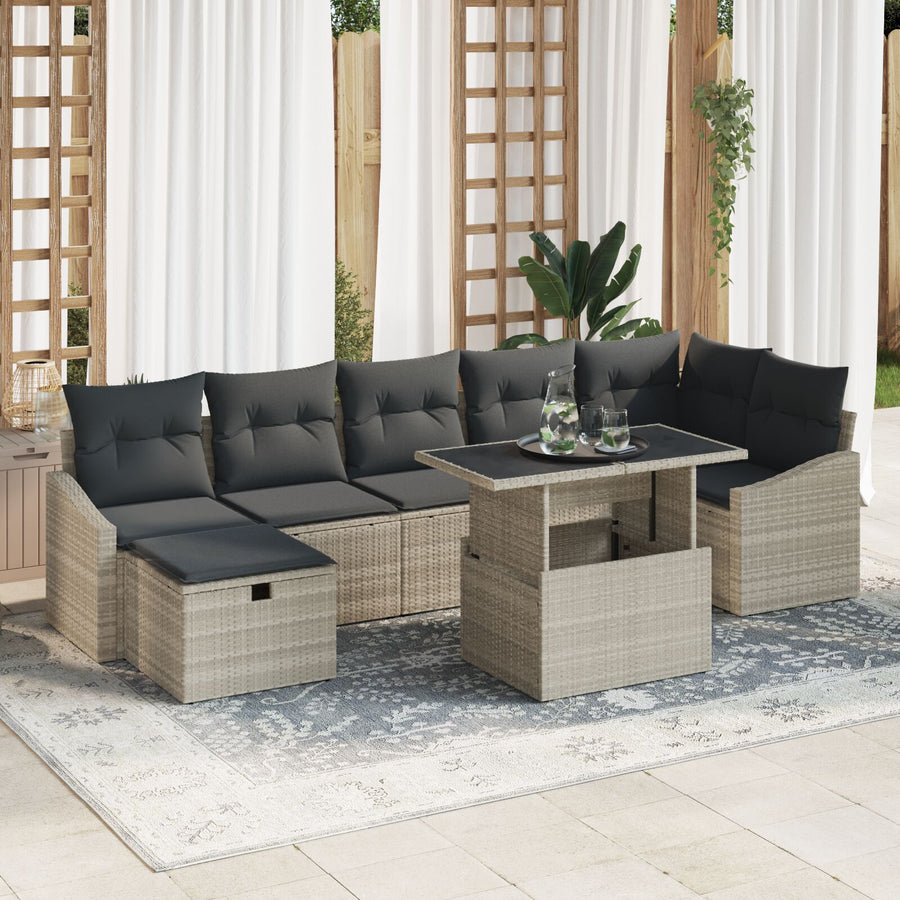 8-Delige Tuin Sofa Set Met Kussens Lichtgrijs Poly Rattan Wit