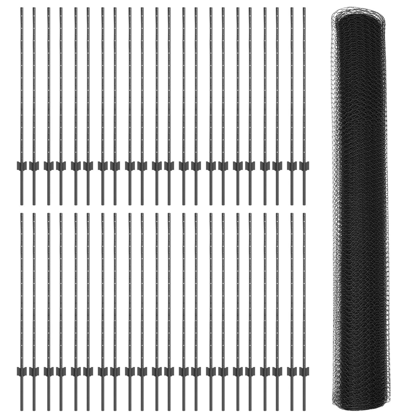 Hekpalen 22 Stuks U-Kanaal Grijs 120 Cm Staal,  Hexagon Hek Grijs 1.2X100 M Staal